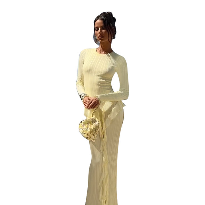 Damer Elegant Maxi Klänning med Voluminösa Volanger och Långa Ärmar Mirla-Eva Jonsson