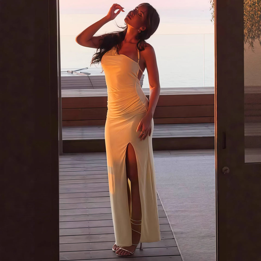 Damer Elegant Maxi Klänning med asymmetrisk Urringning och Slits Mirla-Eva Jonsson