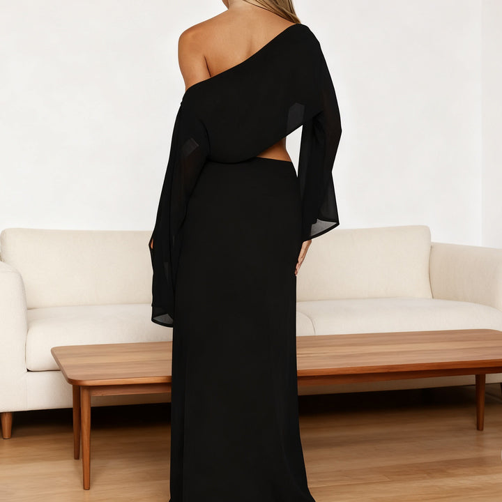 Damer Elegant Maxi-Klänning med asymmetrisk skärning och lång ärm Mirla-Eva Jonsson