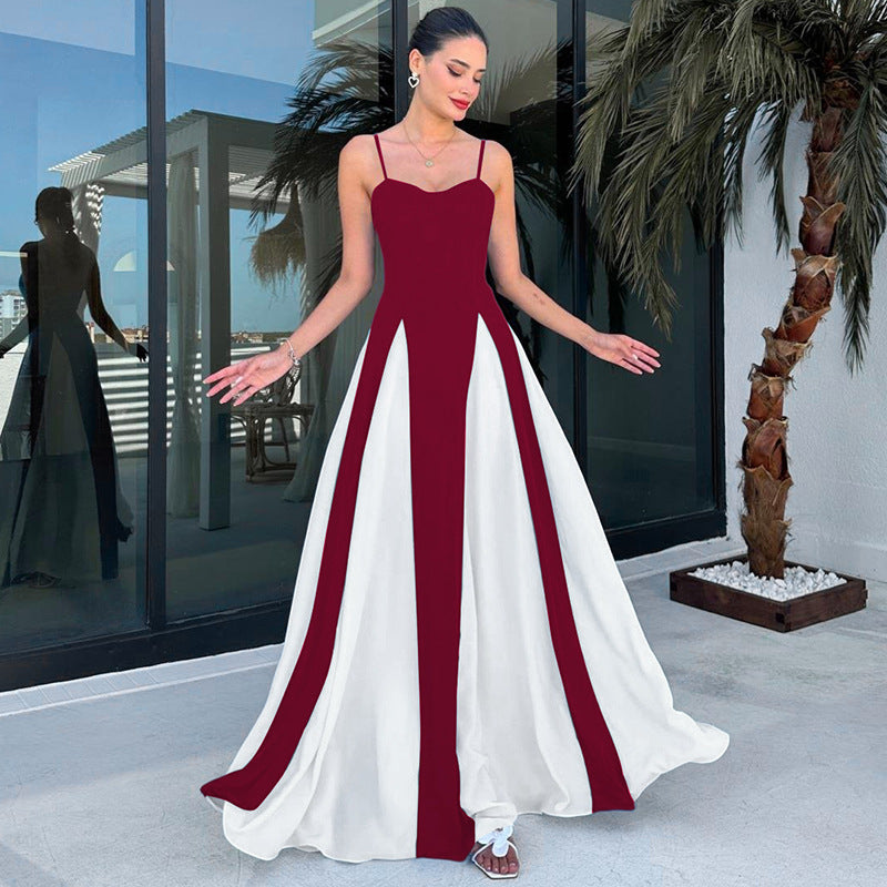 Damer Elegant Maxi Klänning med diagonala färgaccenter och smala spaghettiband Mirla-Eva Jonsson