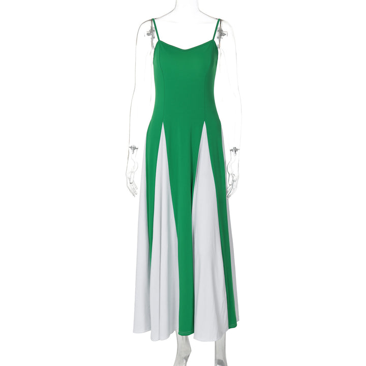 Damer Elegant Maxi Klänning med diagonala färgaccenter och smala spaghettiband Mirla-Eva Jonsson