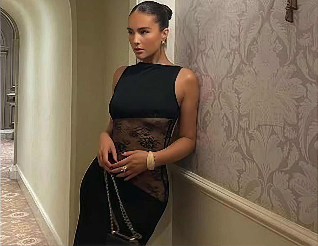 Damer Elegant Maxi Klänning med transparent blommönster Mirla-Eva Jonsson