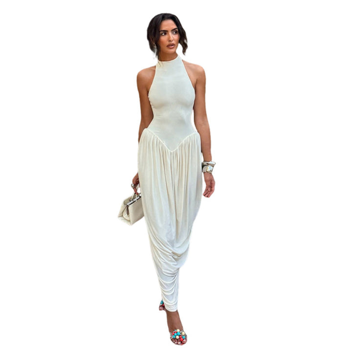 Damer Elegant Maxi- jumpsuit med hög krage och flödande fåll Mirla-Eva Jonsson