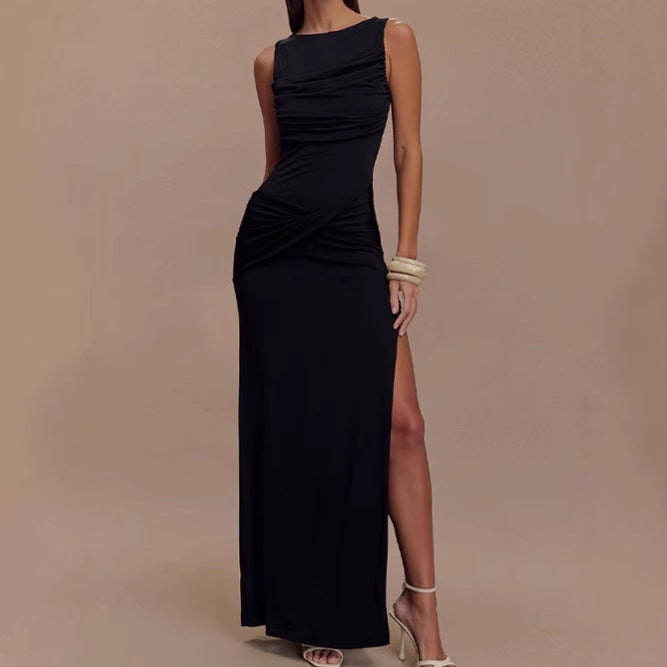 Damer Elegant Maxi-klänning med draperad överdel och sidoflan Eva Jonsson-Eva Jonsson