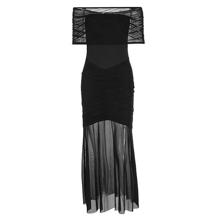Damer Elegant Maxi-klänning med off-shoulder design och rynkor Mirla-Eva Jonsson