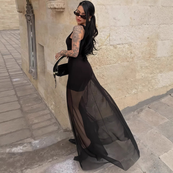 Damer Elegant Maxi-klänning med transparent chiffongöverdrag och figurnära inre Mirla-Eva Jonsson