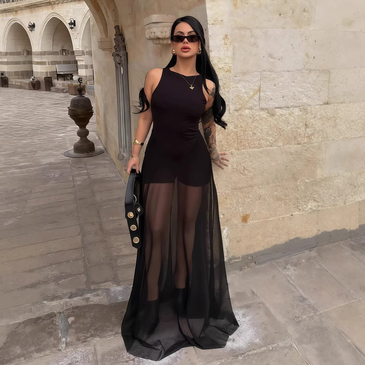 Damer Elegant Maxi-klänning med transparent chiffongöverdrag och figurnära inre Mirla-Eva Jonsson