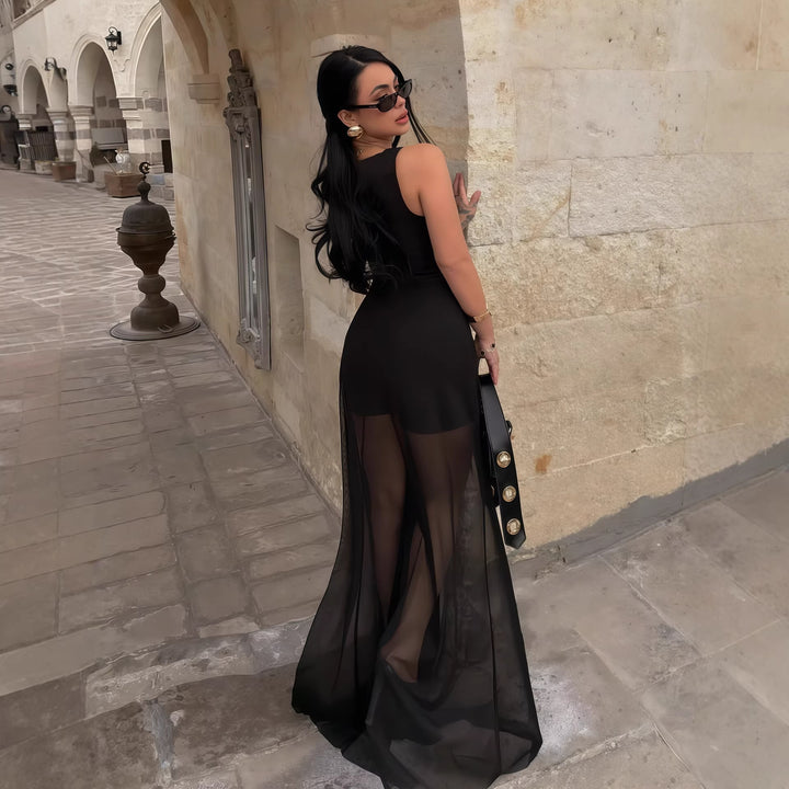 Damer Elegant Maxi-klänning med transparent chiffongöverdrag och figurnära inre Mirla-Eva Jonsson