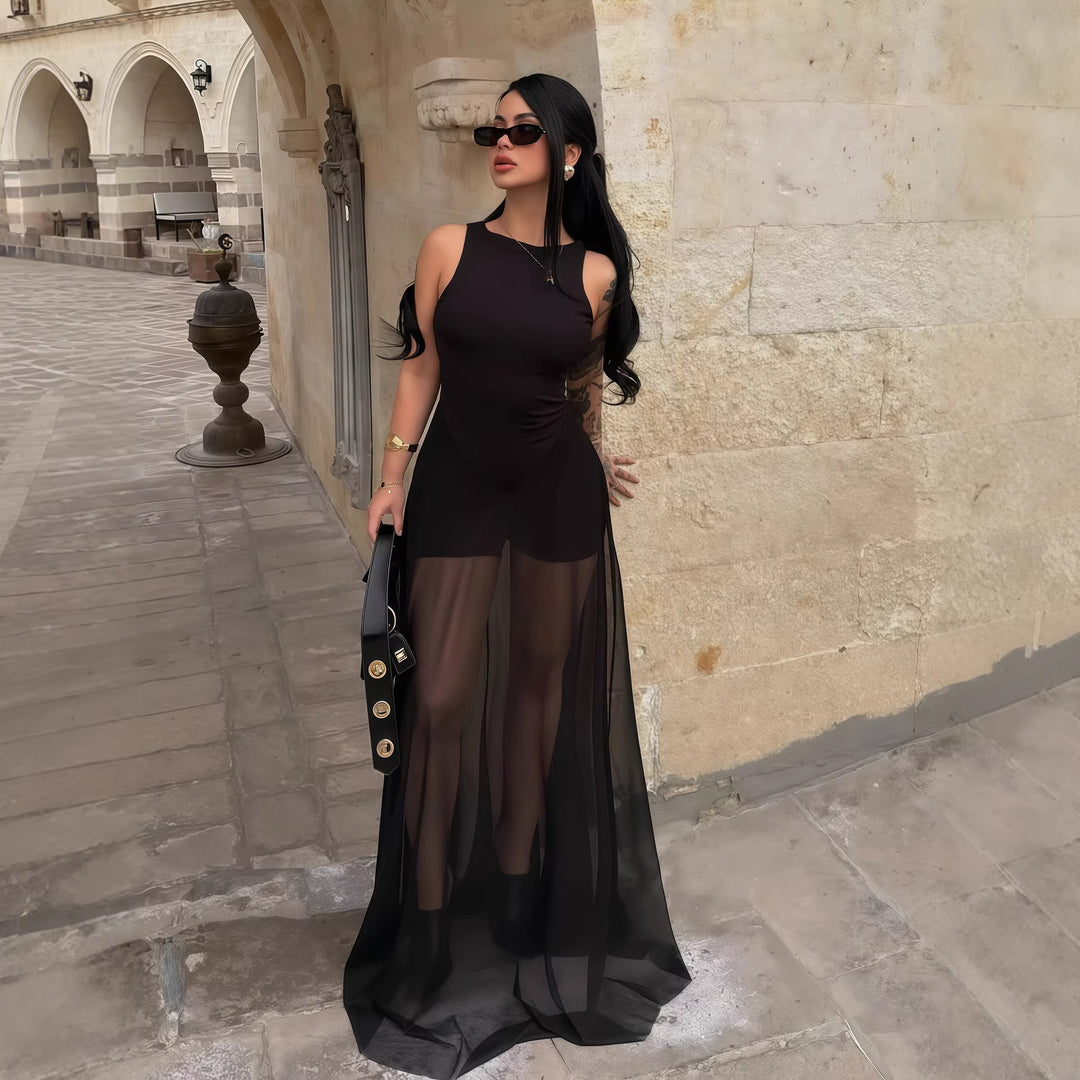 Damer Elegant Maxi-klänning med transparent chiffongöverdrag och figurnära inre Mirla-Eva Jonsson