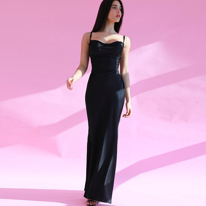 Damer Elegant Maxi-ryggen Klänning med flytande tyg och ömt band Mirla-Eva Jonsson