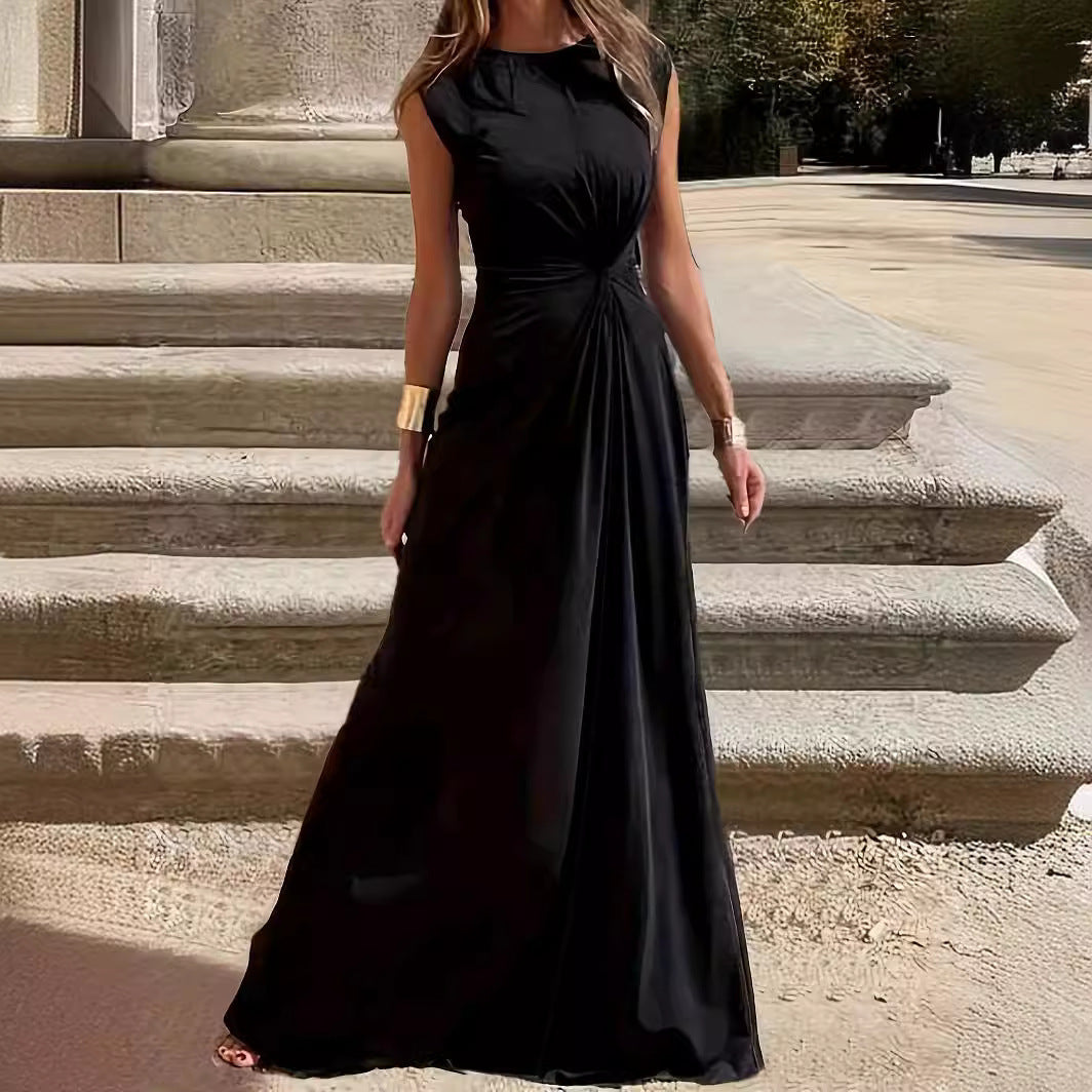 Damer Elegant Maxikjol med Rynkor och Rundhalsutskärning Mirla-Eva Jonsson