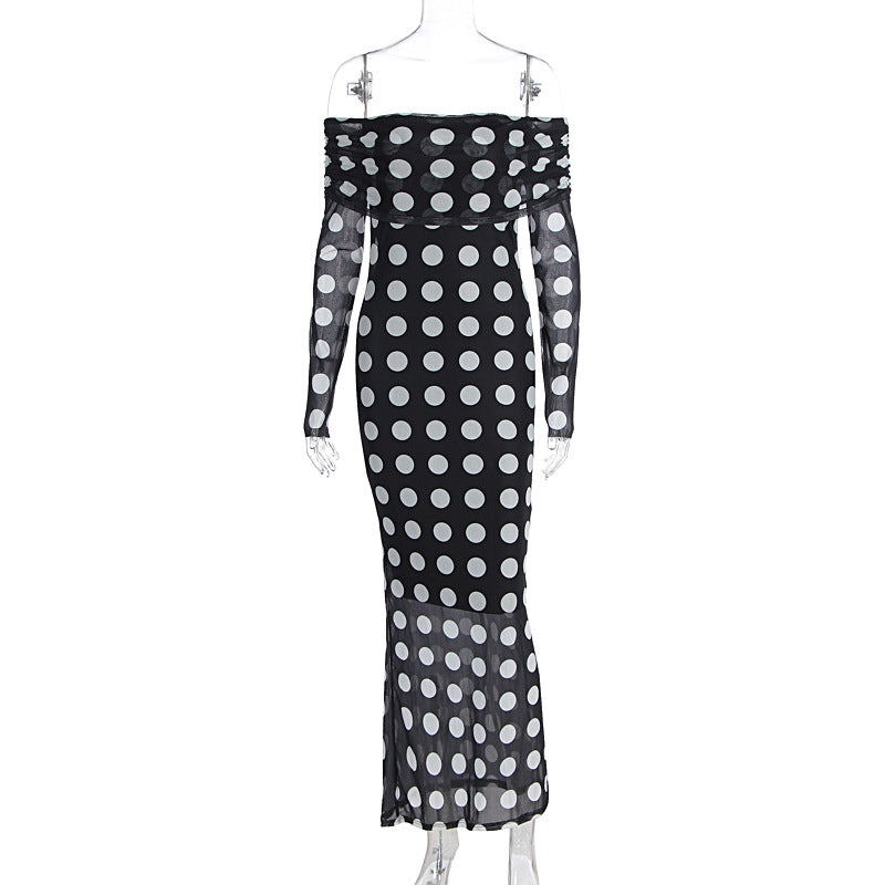 Damer Elegant Maxikjol med axelbefriad design och prickar Mirla-Eva Jonsson