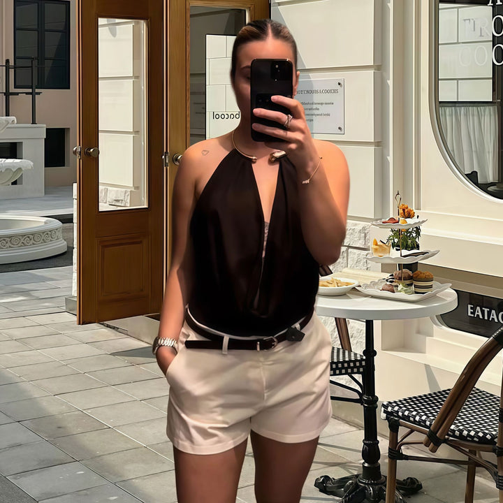 Damer Elegant Maxiklänning med Drapering och djup V-ringning Mirla-Eva Jonsson