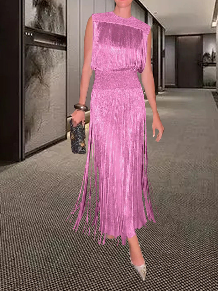 Damer Elegant Maxiklänning med Fåror och sidofransar Eva Jonsson-Eva Jonsson