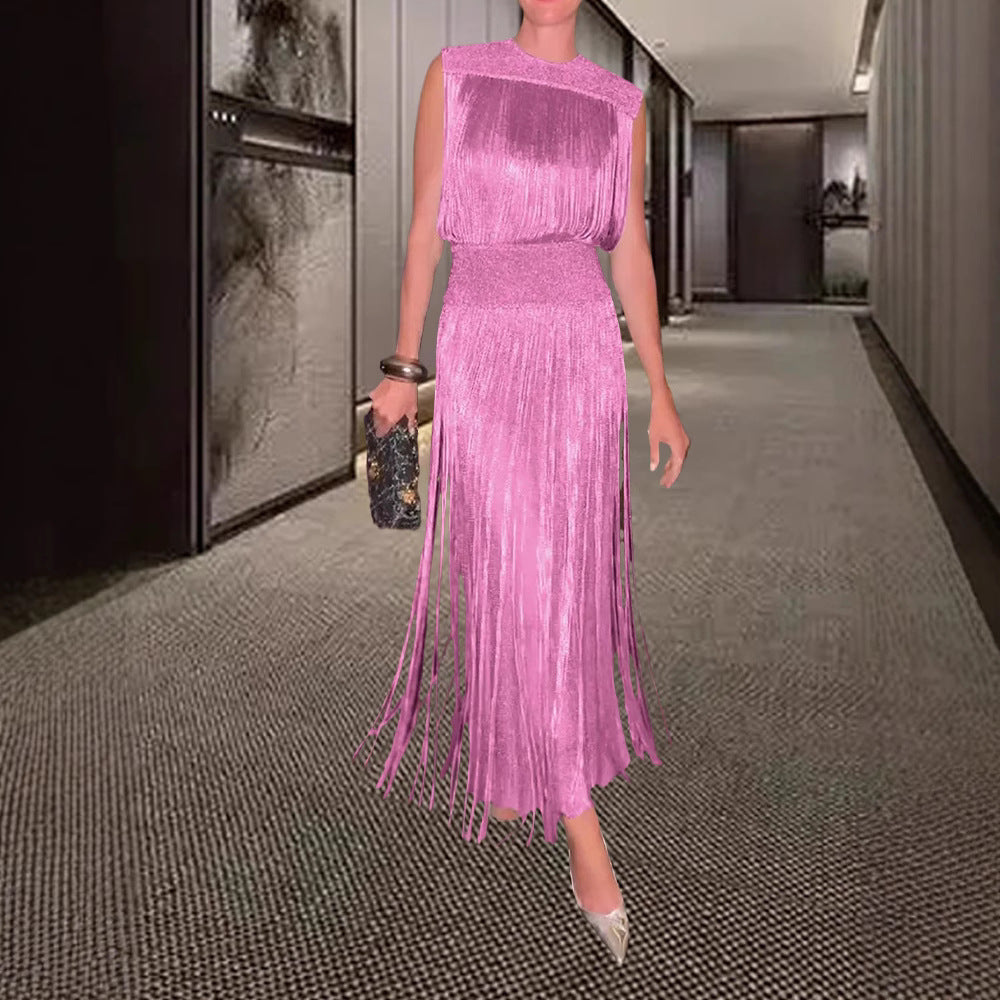 Damer Elegant Maxiklänning med Fåror och sidofransar Eva Jonsson-Eva Jonsson
