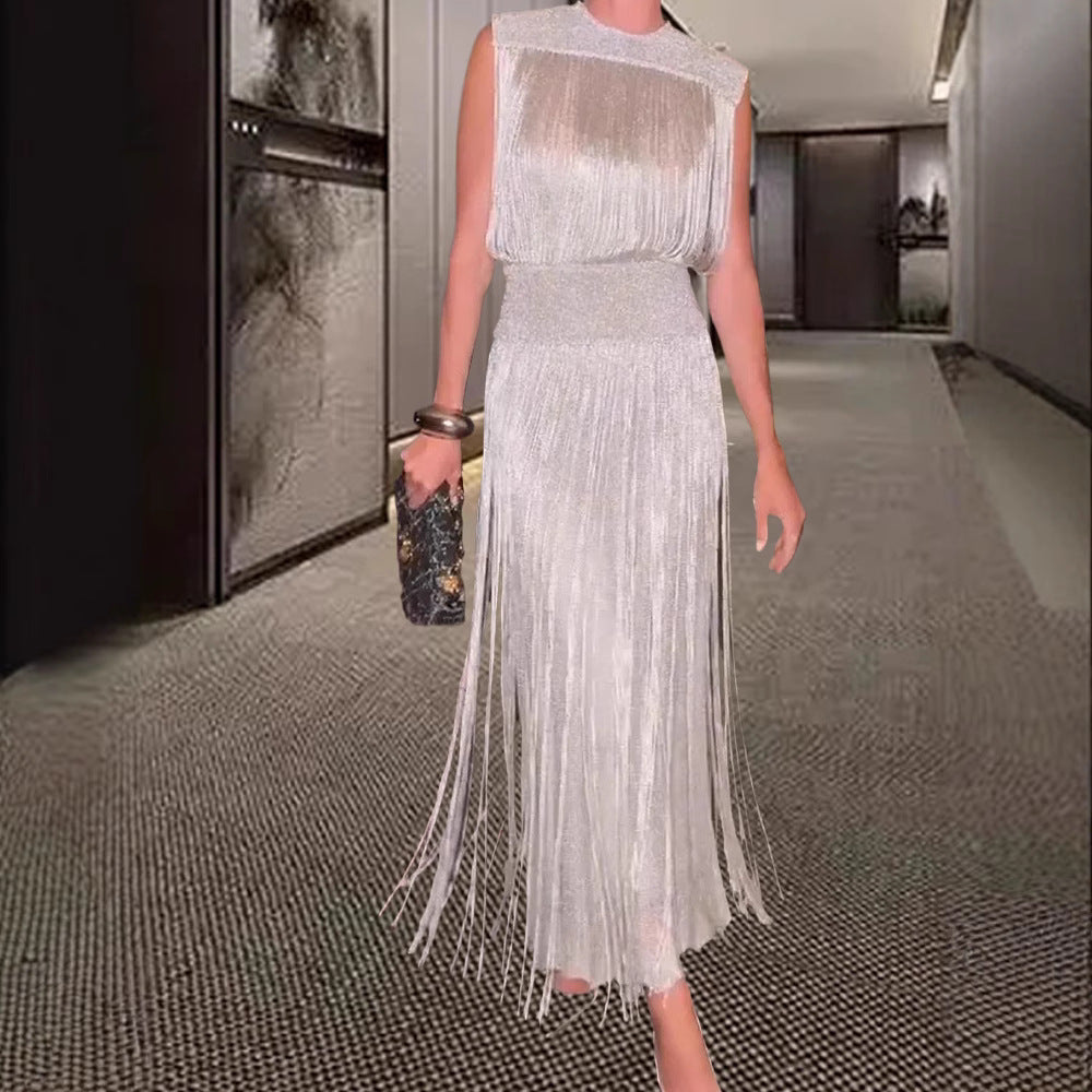 Damer Elegant Maxiklänning med Fåror och sidofransar Eva Jonsson-Eva Jonsson