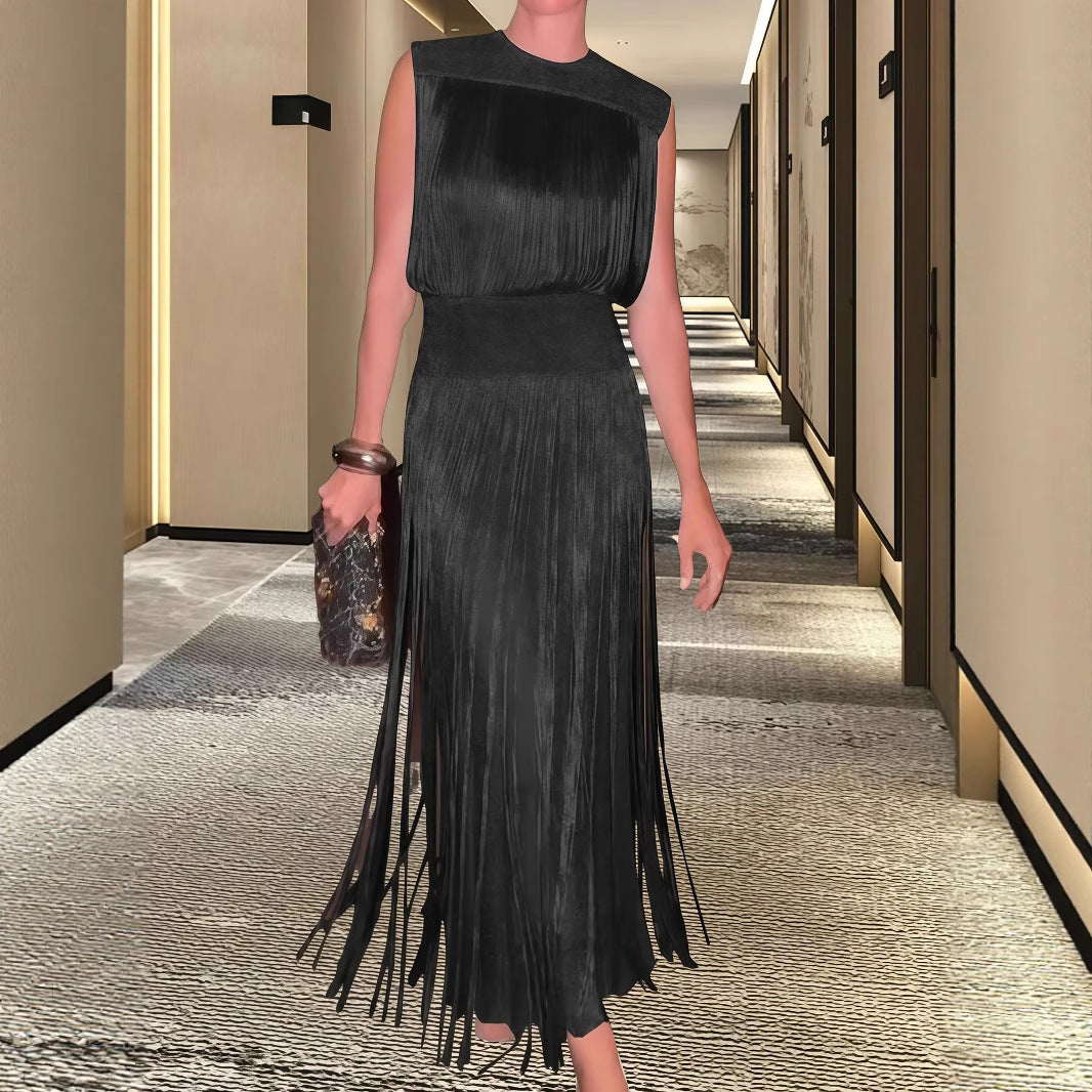 Damer Elegant Maxiklänning med Fåror och sidofransar Eva Jonsson-Eva Jonsson
