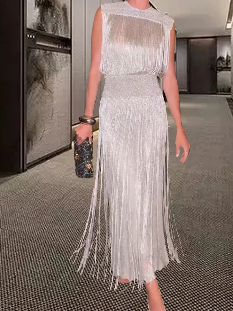 Damer Elegant Maxiklänning med Fåror och sidofransar Eva Jonsson-Eva Jonsson