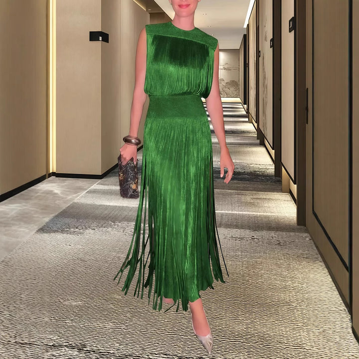 Damer Elegant Maxiklänning med Fåror och sidofransar Eva Jonsson-Eva Jonsson
