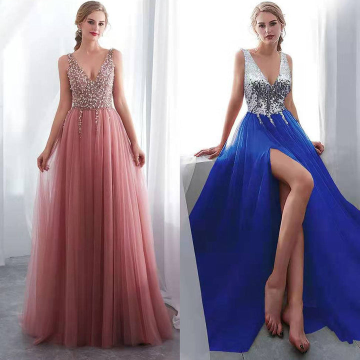 Damer Elegant Maxiklänning med Glittrande Överdel och Hög Slits Mirla-Eva Jonsson