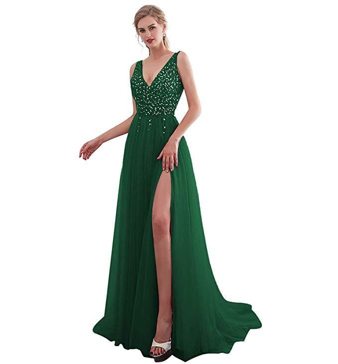Damer Elegant Maxiklänning med Glittrande Överdel och Hög Slits Mirla-Eva Jonsson