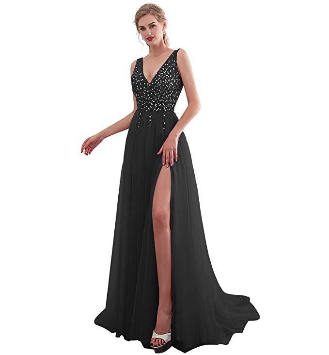 Damer Elegant Maxiklänning med Glittrande Överdel och Hög Slits Mirla-Eva Jonsson