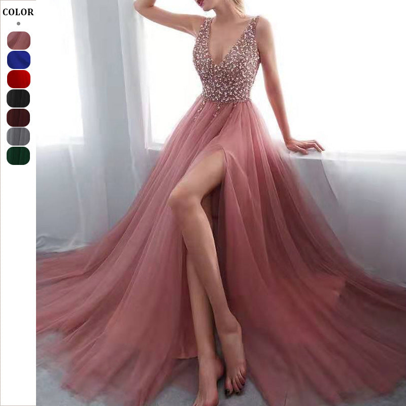 Damer Elegant Maxiklänning med Glittrande Överdel och Hög Slits Mirla-Eva Jonsson