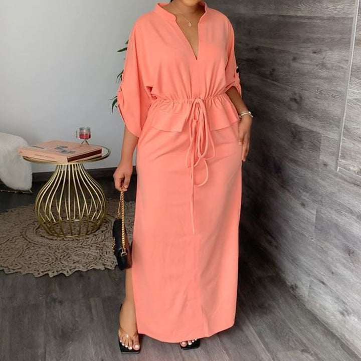 Damer Elegant Maxiklänning med Midjeband och Vida Ärmar Mirla-Eva Jonsson