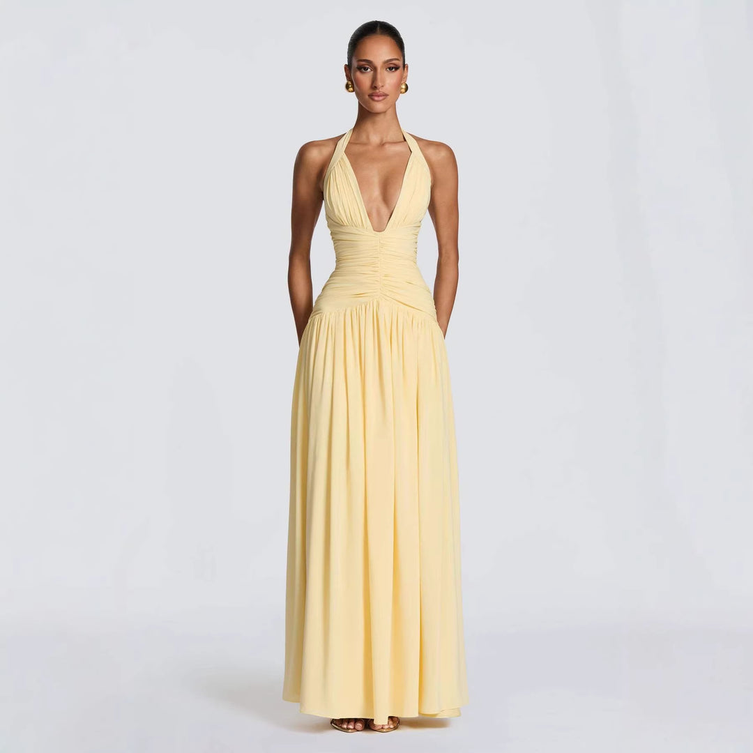 Damer Elegant Maxiklänning med Off-Shoulder Halsringning och Sofistikerade Veck-Eva Jonsson