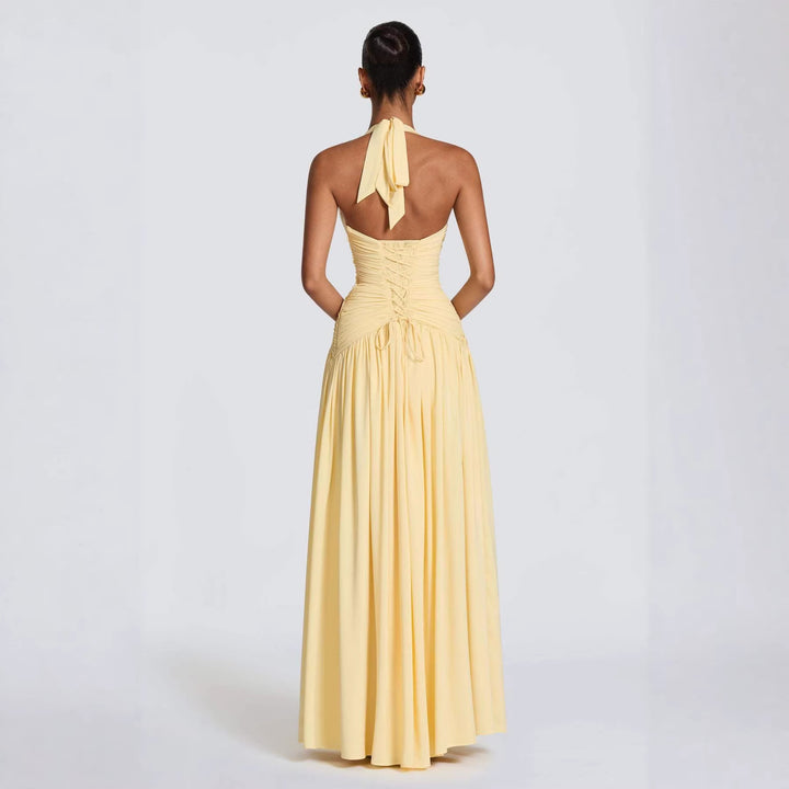 Damer Elegant Maxiklänning med Off-Shoulder Halsringning och Sofistikerade Veck-Eva Jonsson