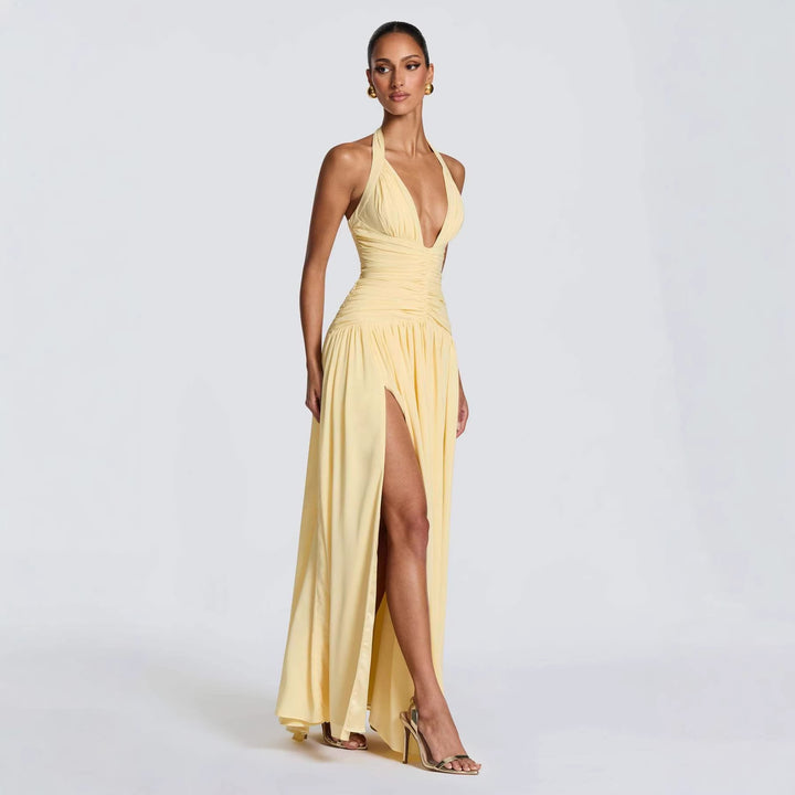 Damer Elegant Maxiklänning med Off-Shoulder Halsringning och Sofistikerade Veck-Eva Jonsson