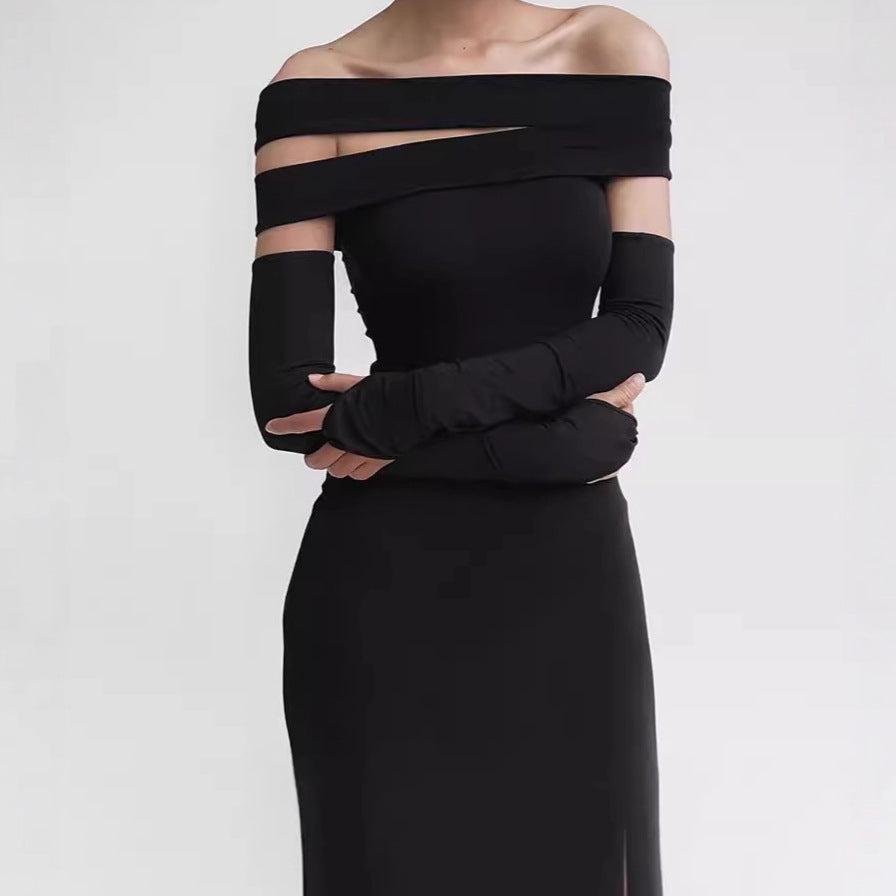 Damer Elegant Maxiklänning med Off-Shoulder U-ringning och lång slits Mirla-Eva Jonsson