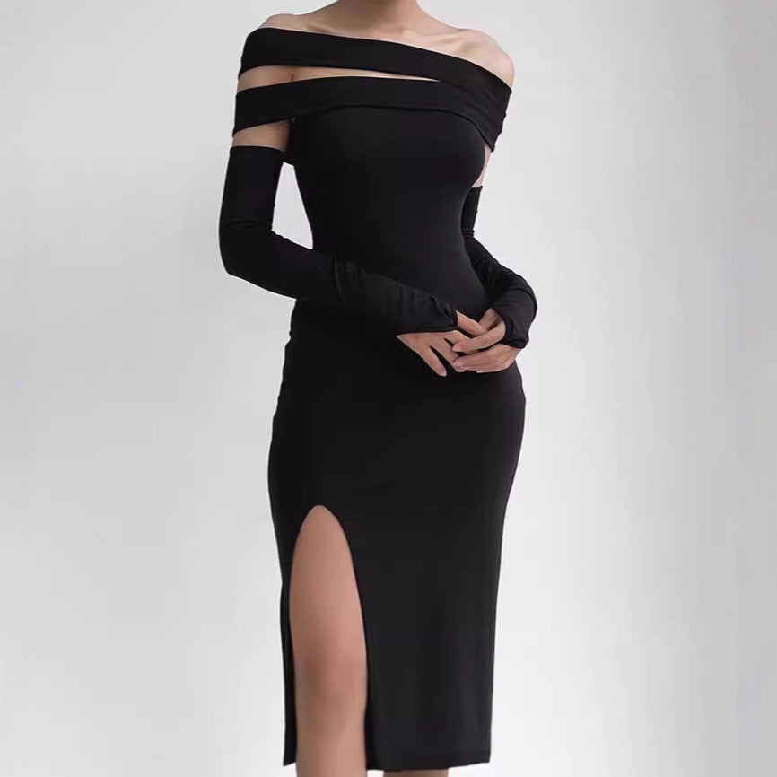 Damer Elegant Maxiklänning med Off-Shoulder U-ringning och lång slits Mirla-Eva Jonsson