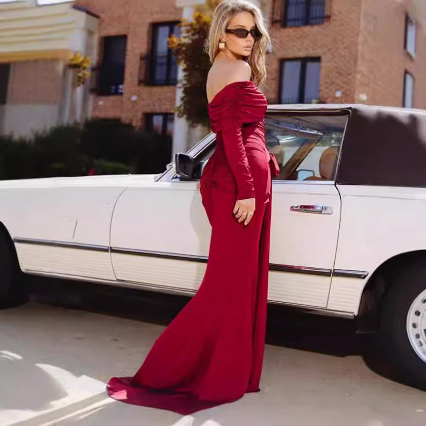 Damer Elegant Maxiklänning med Ruffle-detaljer och Off-Shoulder-utsnitt Eva Jonsson-Eva Jonsson