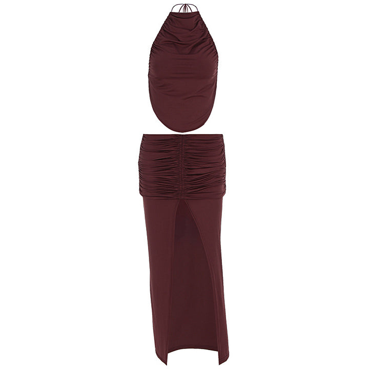 Damer Elegant Maxiklänning med asymmetrisk halterhals och utstickande slits Mirla-Eva Jonsson