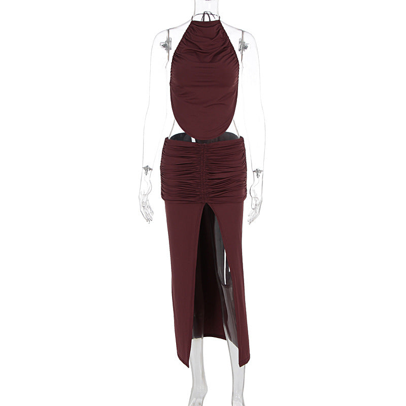 Damer Elegant Maxiklänning med asymmetrisk halterhals och utstickande slits Mirla-Eva Jonsson