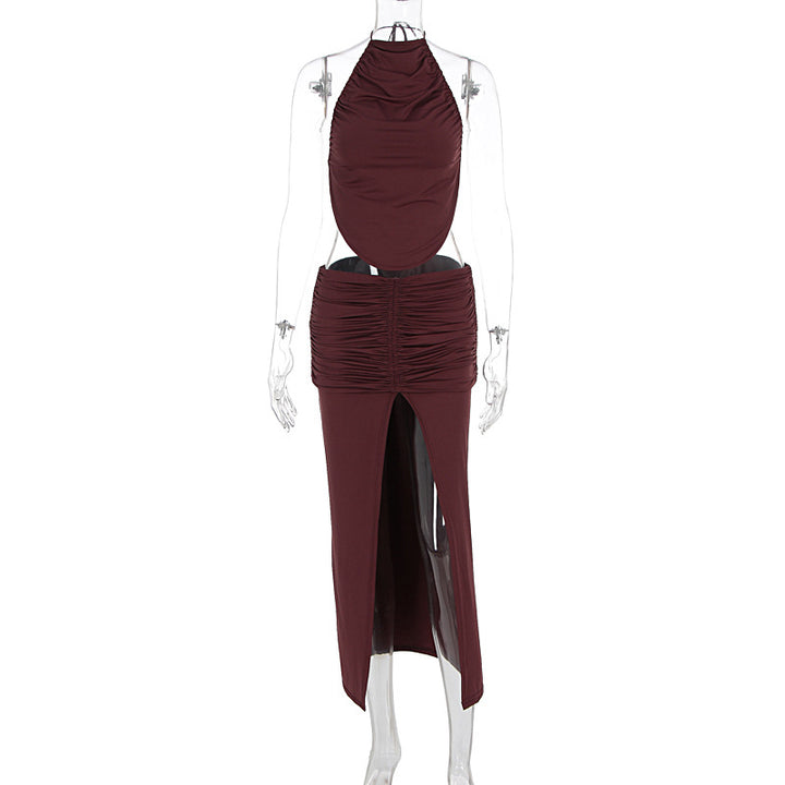 Damer Elegant Maxiklänning med asymmetrisk halterhals och utstickande slits Mirla-Eva Jonsson