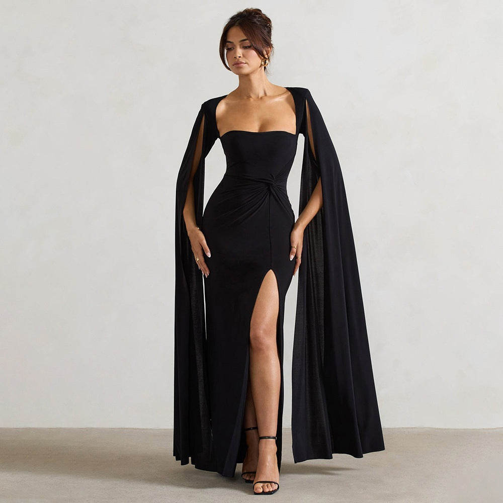Damer Elegant Maxiklänning med avtagbar cape och sidoslits Mirla-Eva Jonsson