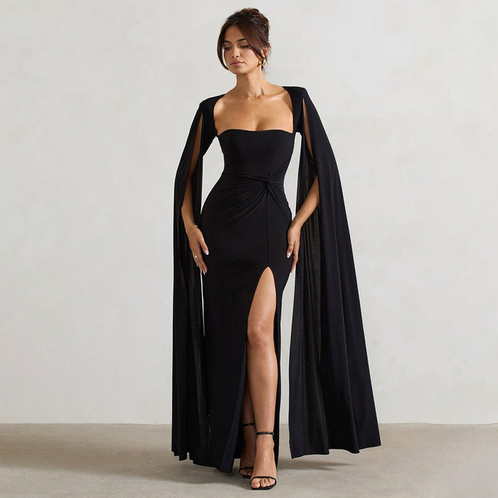 Damer Elegant Maxiklänning med avtagbar cape och sidoslits Mirla-Eva Jonsson