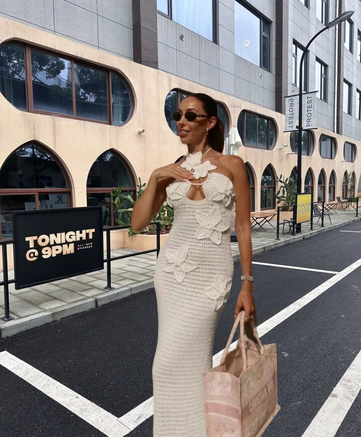 Damer Elegant Maxiklänning med blommigt virkat mönster Mirla-Eva Jonsson