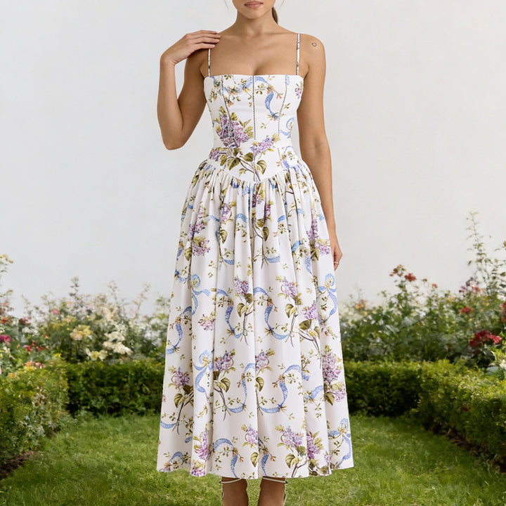 Damer Elegant Maxiklänning med blommönster och avskuret design Mirla-Eva Jonsson