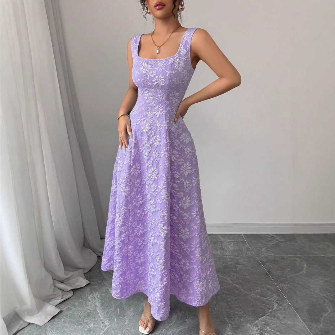 Damer Elegant Maxiklänning med blommönster och fyrkantig nacke Mirla-Eva Jonsson