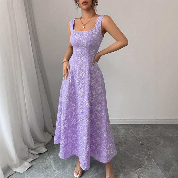 Damer Elegant Maxiklänning med blommönster och fyrkantig nacke Mirla-Eva Jonsson