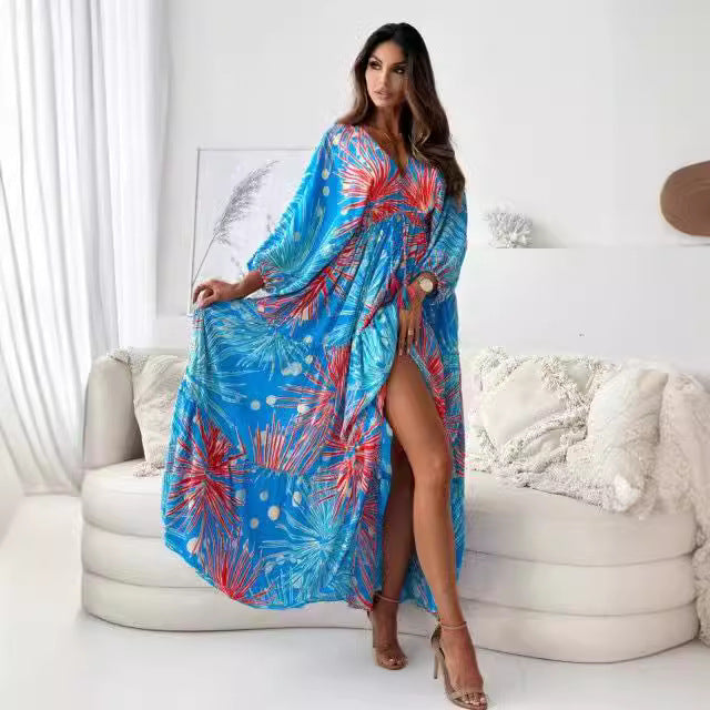 Damer Elegant Maxiklänning med blommönster och hög slits Mirla-Eva Jonsson