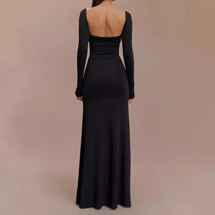 Damer Elegant Maxiklänning med djup slits och långa ärmar teknik Mirla-Eva Jonsson