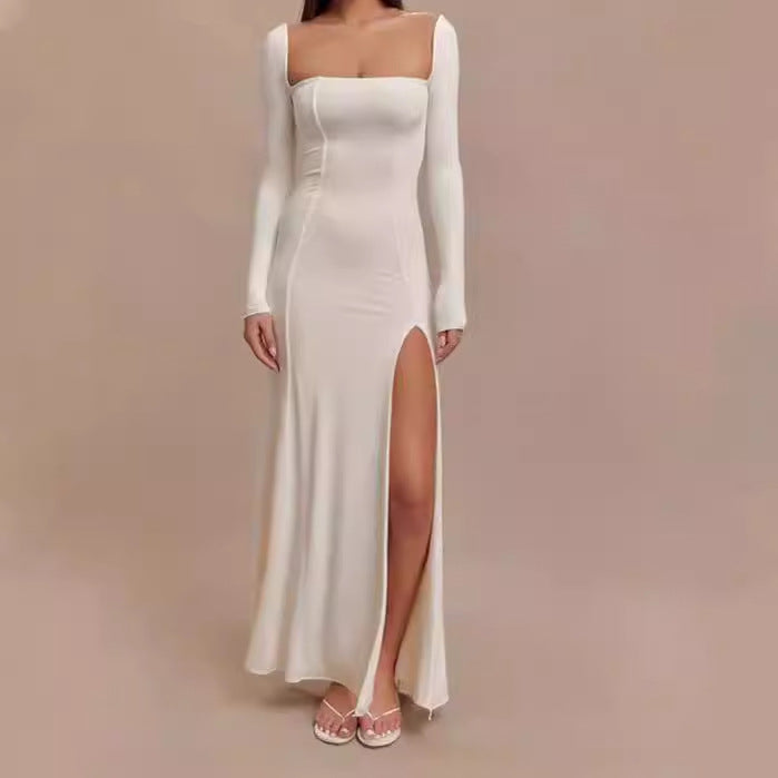 Damer Elegant Maxiklänning med djup slits och långa ärmar teknik Mirla-Eva Jonsson