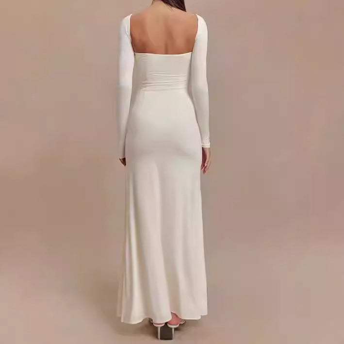 Damer Elegant Maxiklänning med djup slits och långa ärmar teknik Mirla-Eva Jonsson