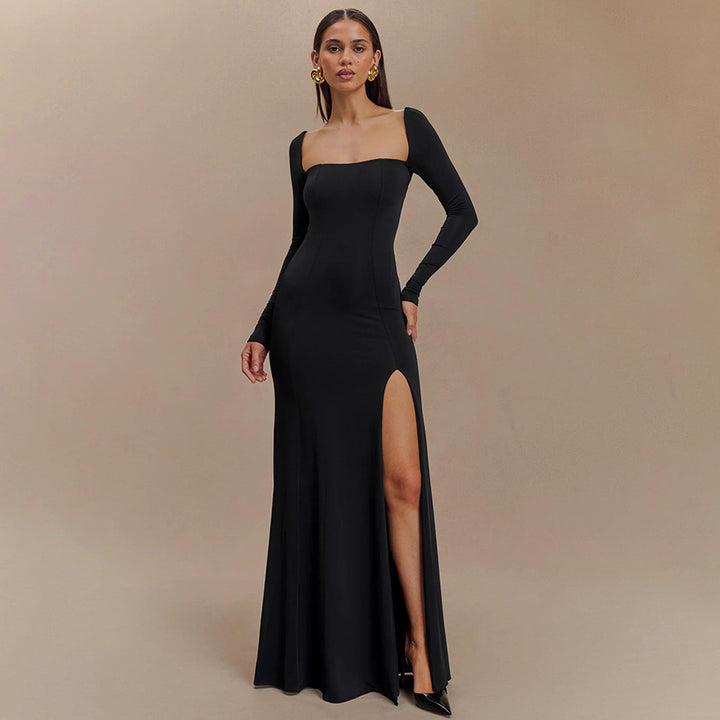 Damer Elegant Maxiklänning med djup slits och långa ärmar teknik Mirla-Eva Jonsson