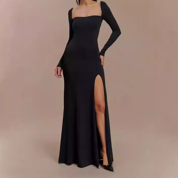 Damer Elegant Maxiklänning med djup slits och långa ärmar teknik Mirla-Eva Jonsson