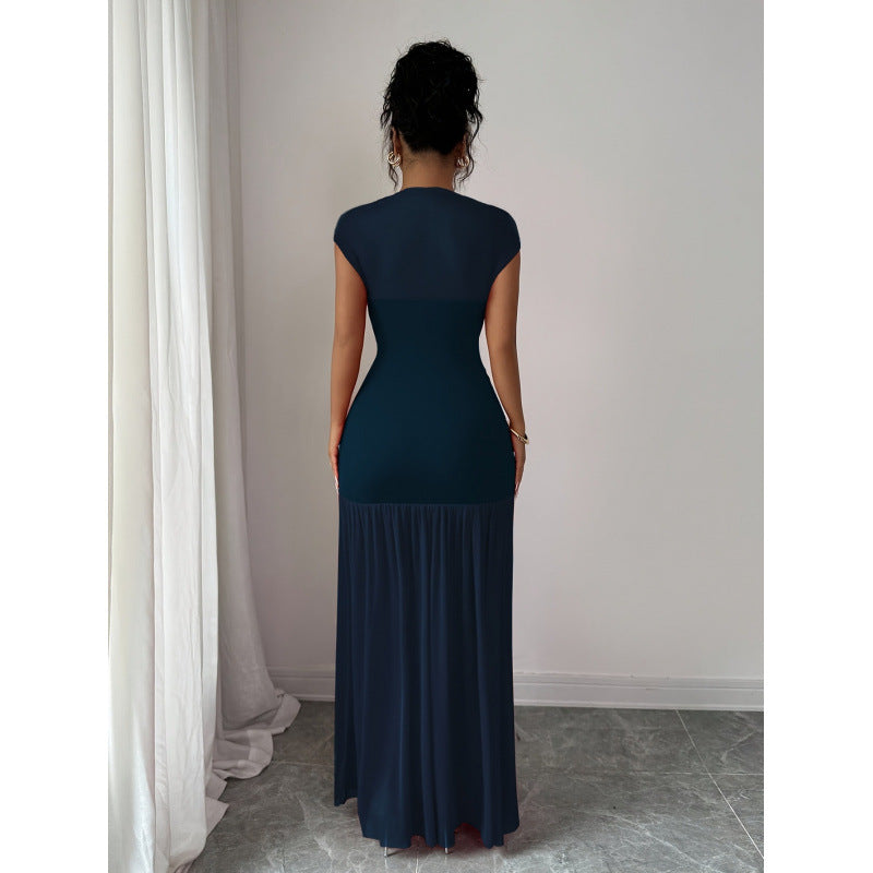 Damer Elegant Maxiklänning med raffinerad drapering och genomskinlig kjol Mirla-Eva Jonsson